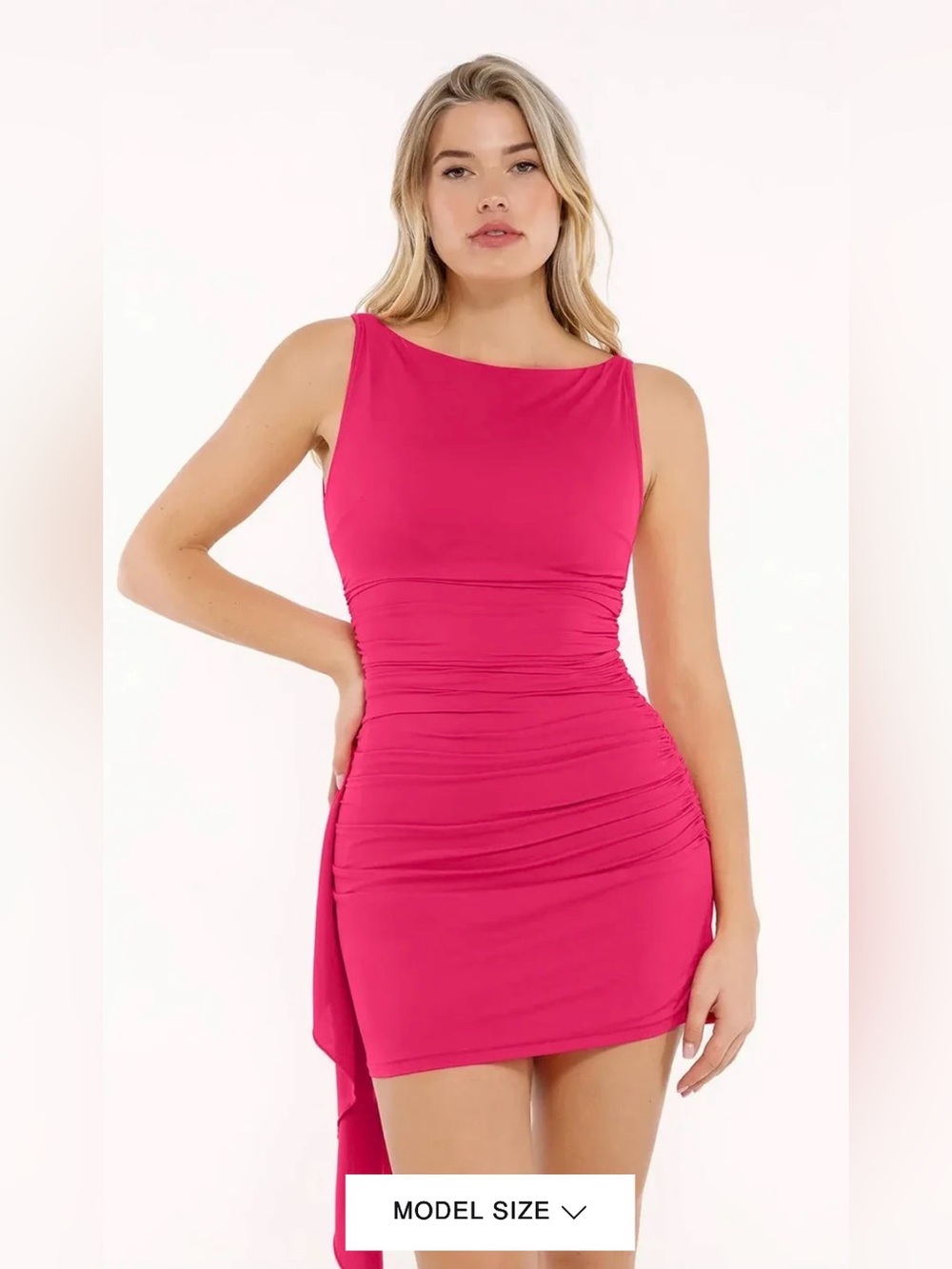 Popilush Shapewear Ruched Bodycon Cascade Mini Dress - XL / Pink